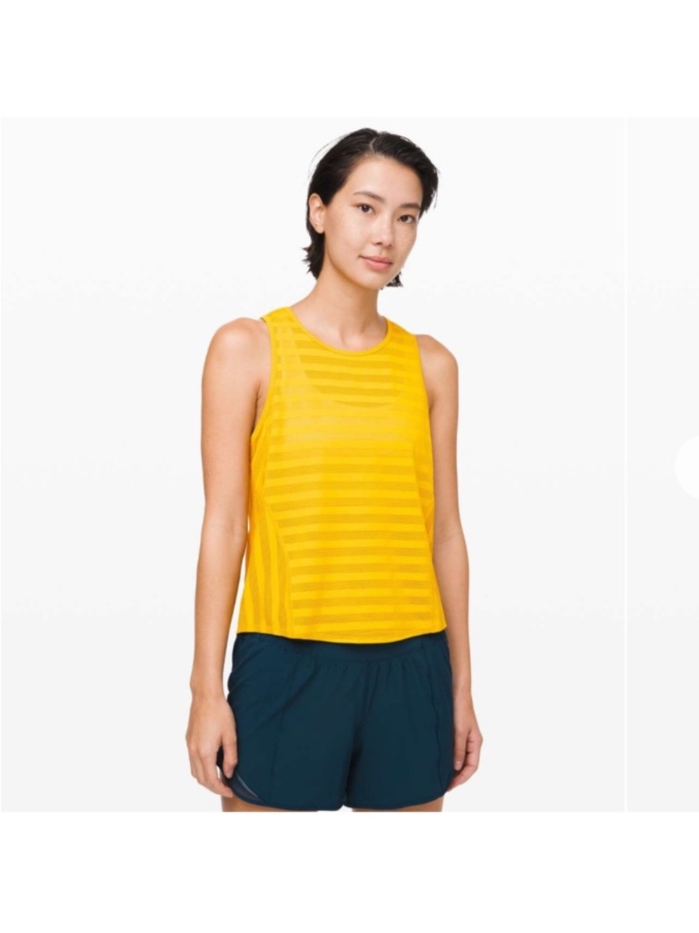 lululemon athletica Yellow Striped Athletic Tank honeycomb